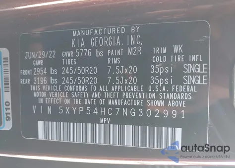 2022 Kia Telluride Sx from USA, damaged, VIN 5XYP54HC7NG302991